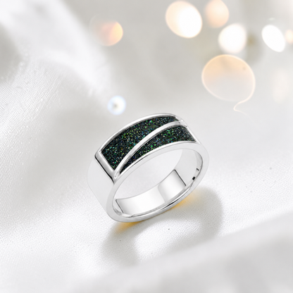 Black flame Two Paths men's sterling silver split channel memorial band ring, handcrafted in Lancashire UK by Keepsake Memorial Jewellery