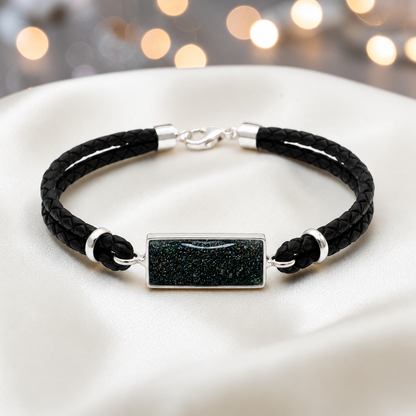 Black flame Zenith men's sterling silver and leather memorial bracelet , handcrafted in Lancashire UK by Keepsake Memorial Jewellery