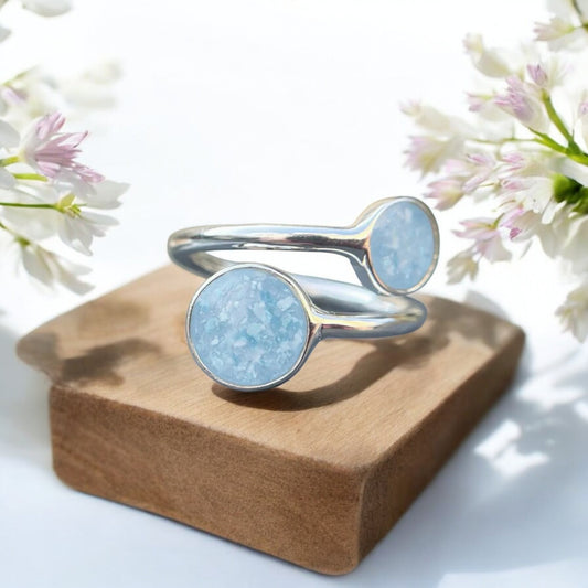 Solid 925 Silver Two Stone Adjustable Ring