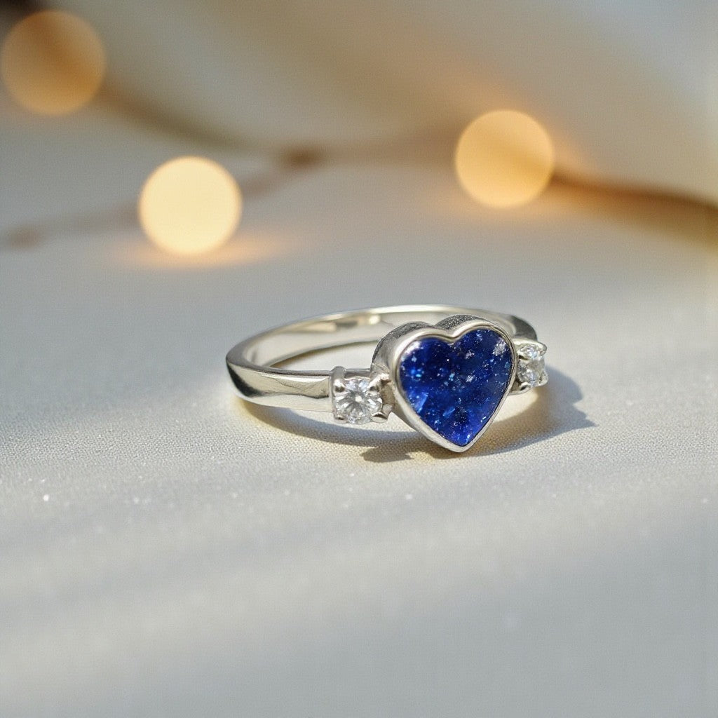 Valentina Ring — silver heart and CZ ashes memorial ring, handcrafted in Lancashire, UK