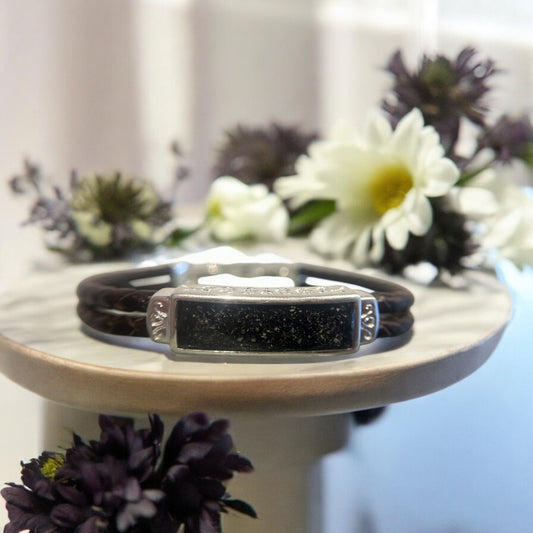 Solid Silver Gents Bracelet With Brown Leather Strap