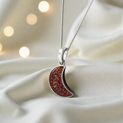 Caph sterling silver moon shaped pendant in copper mocha, handcrafted in Lancashire UK