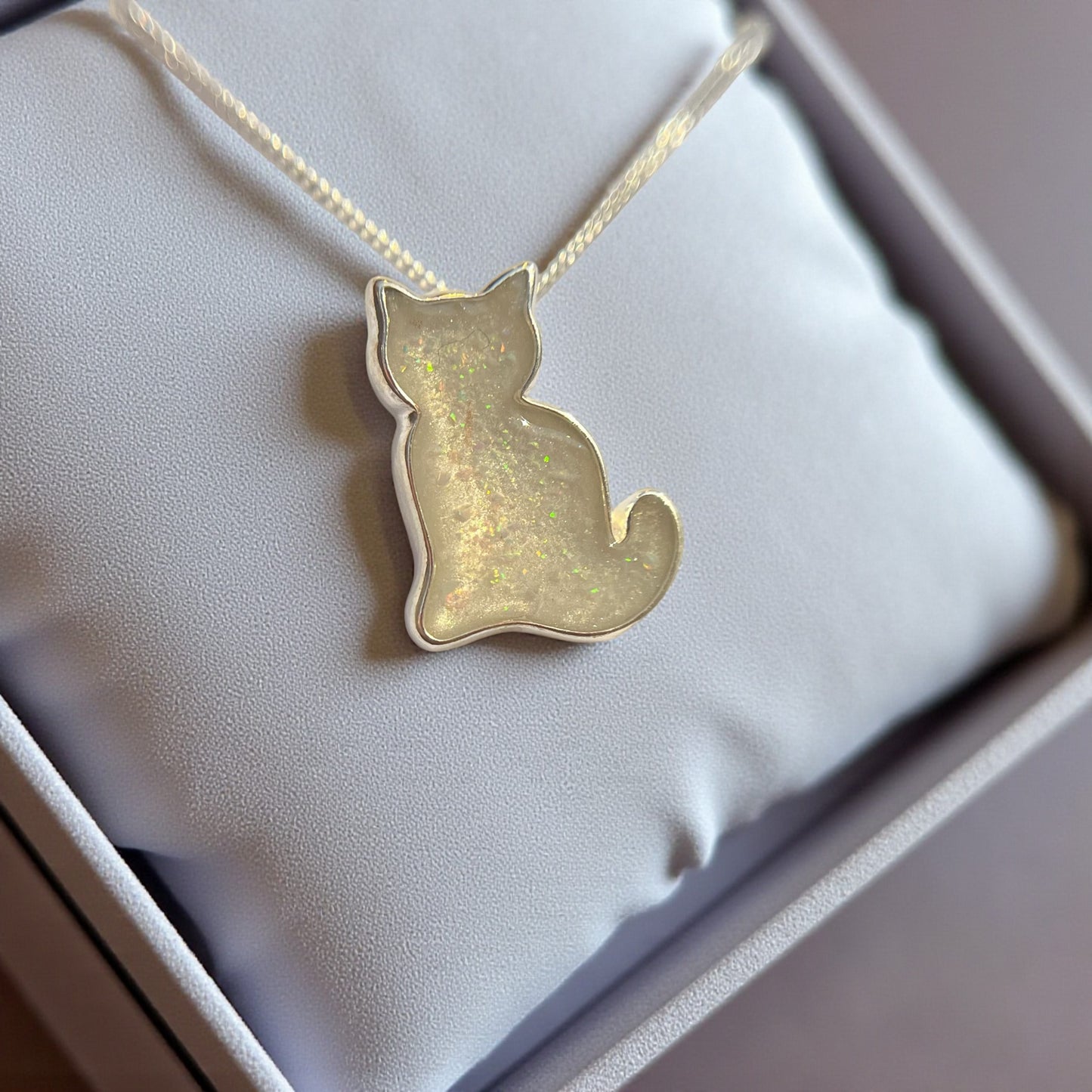 Silver Cat Memorial Pendant, handcrafted in Lancashire, UK