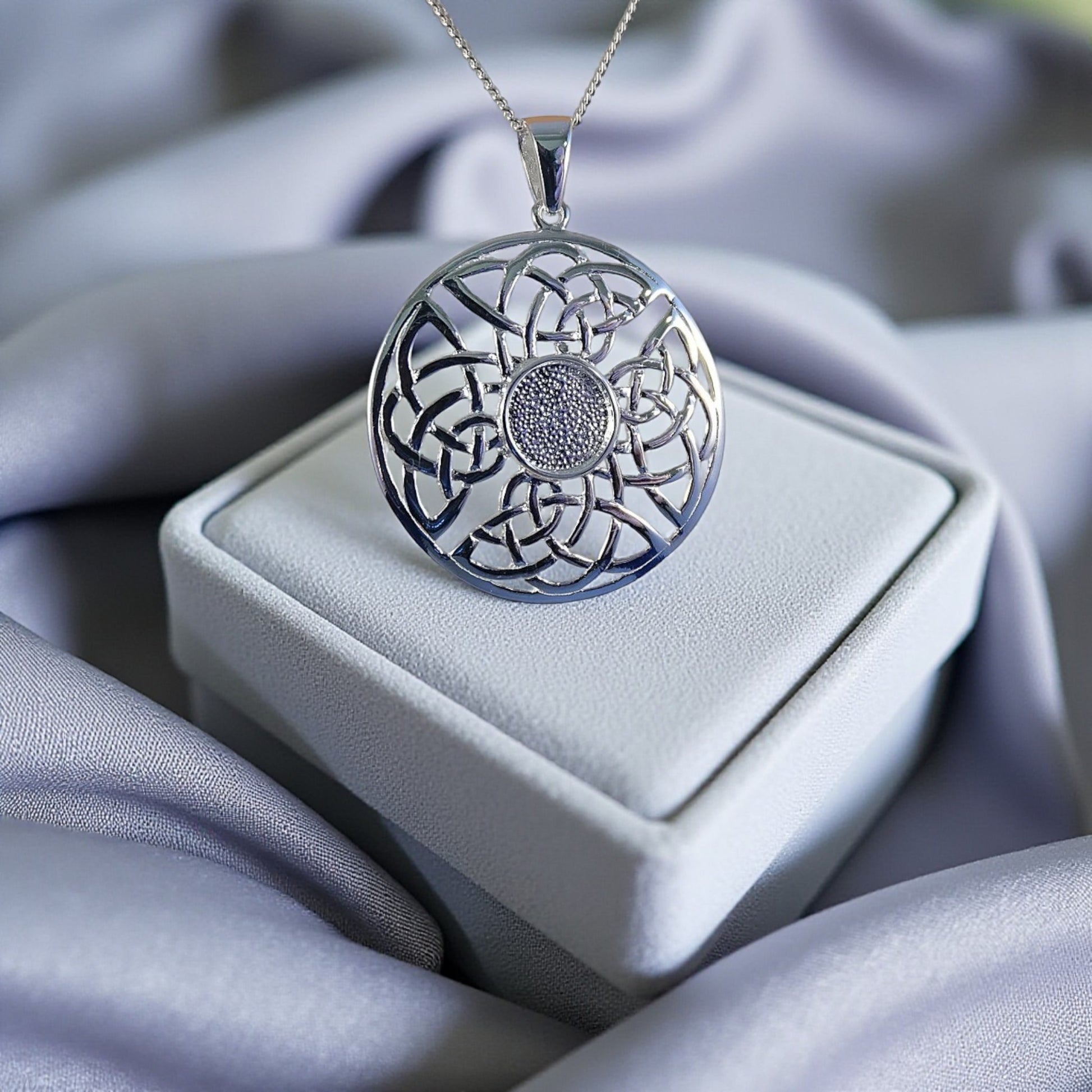 Silver Round Celtic Style Keepsake Pendant, handcrafted in Lancashire, UK