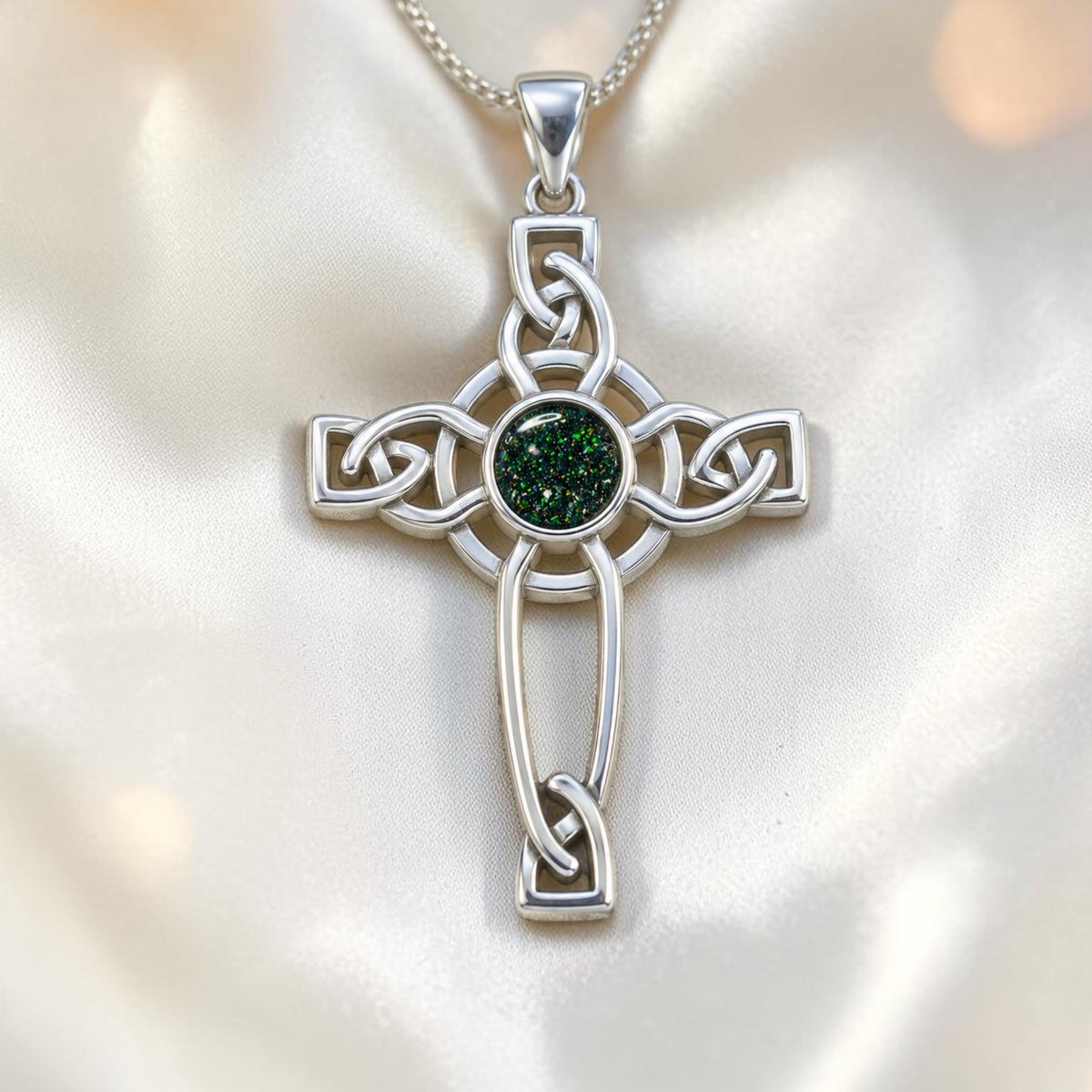 Black Flame Keepsake Memorial Silver Celtic Cross Ashes Pendant in sterling silver 925, 35mm x 22mm