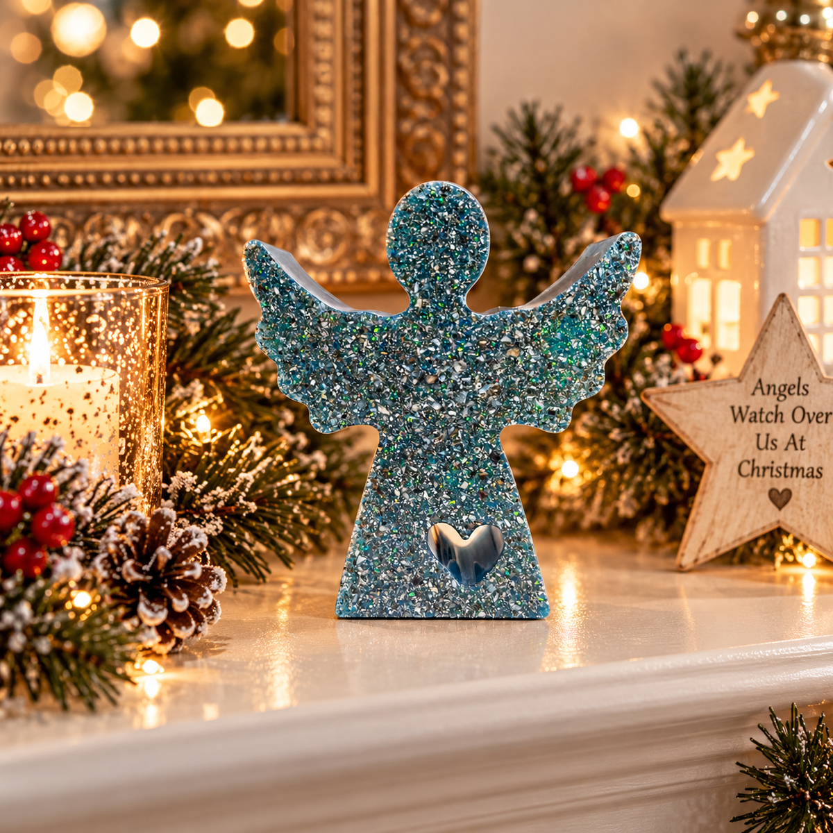 Keepsake memorial resin christmas angel keepsake ornament, handcrafted in uk