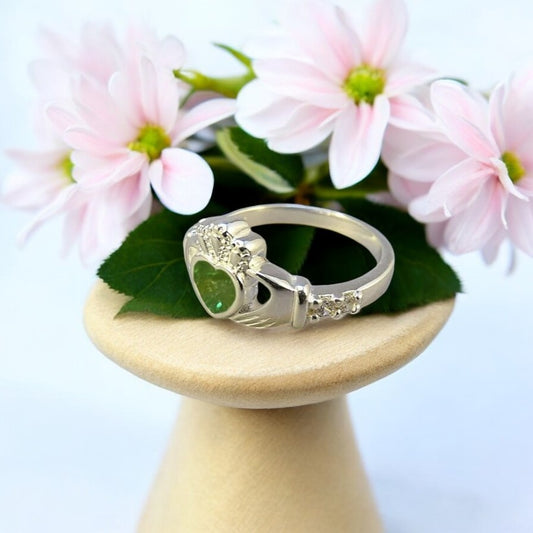 Solid 925 Silver Claddagh Ring with CZ Stones