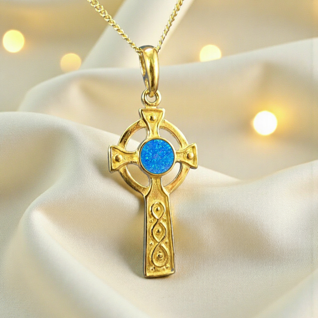 Claddagh Cross with Royal Blue opal swatch reference
