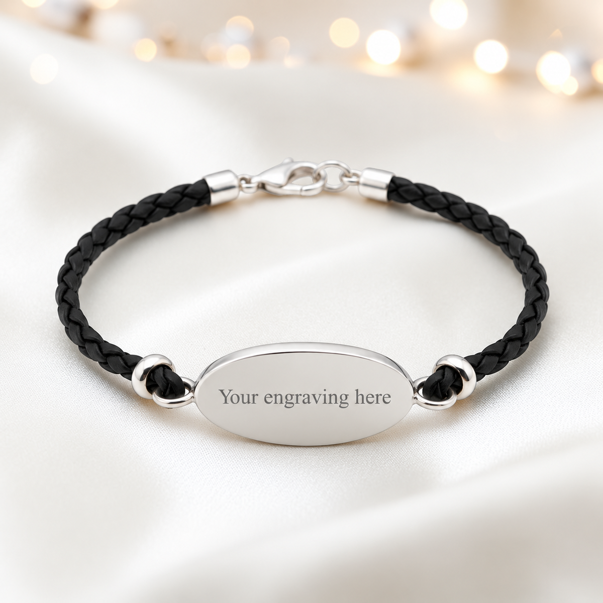Engraved Continuum men's sterling silver and leather memorial bracelet , handcrafted in Lancashire UK by Keepsake Memorial Jewellery