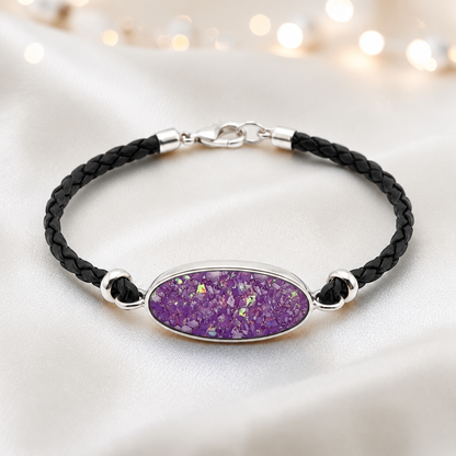 Rose pink Continuum men's sterling silver and leather memorial bracelet , handcrafted in Lancashire UK by Keepsake Memorial Jewellery