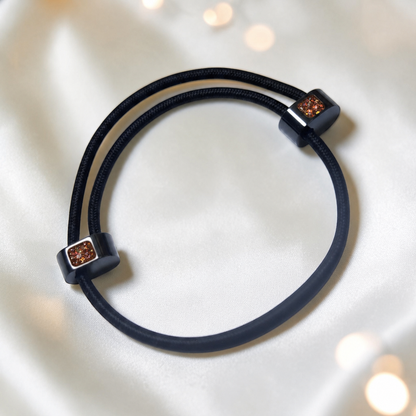Copper mocha Atlas men's stainless steel and cord memorial bracelet , handcrafted in Lancashire UK by Keepsake Memorial Jewellery