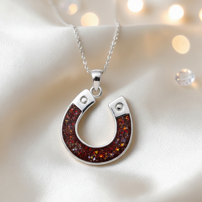 Midnight horseshoe ashes pendant in copper mocha, handcrafted in Lancashire UK - by Keepsake Memorial Jewellery