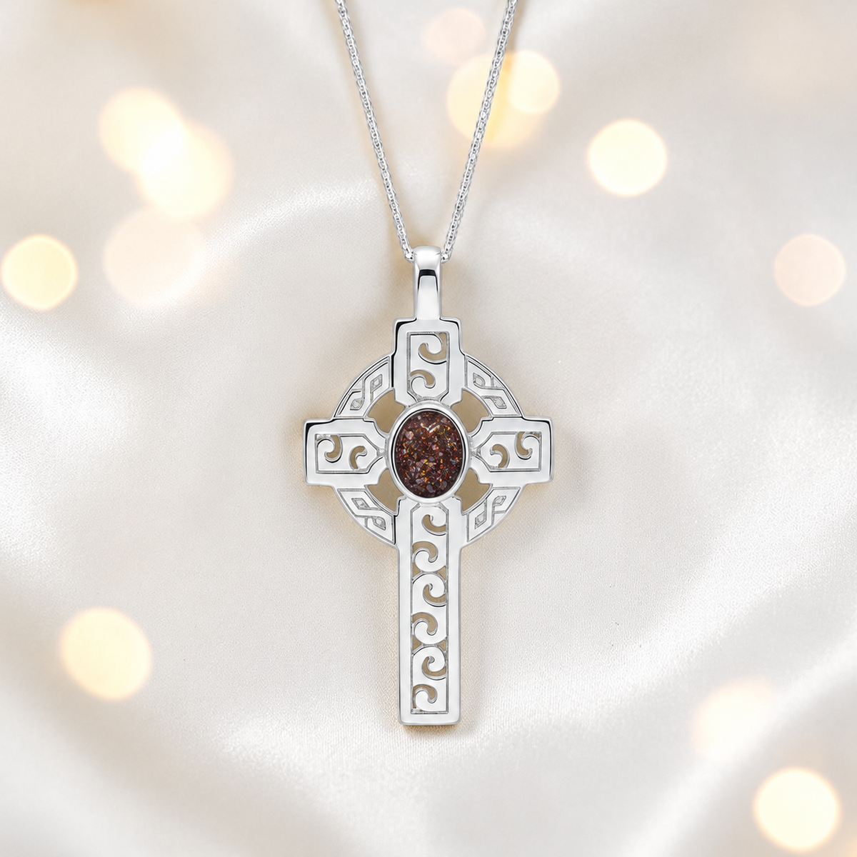Copper mocha Anam sterling silver Celtic cross memorial pendant, 55mm, handcrafted in Lancashire UK by Keepsake Memorial Jewellery