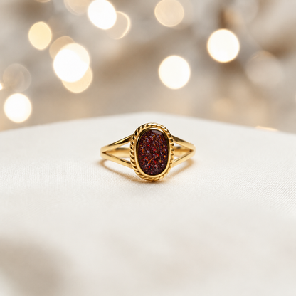 Copper Mocha Ayla, 9ct gold oval memorial ring, handcrafted in Lancashire, UK – by Keepsake Memorial Jewellery