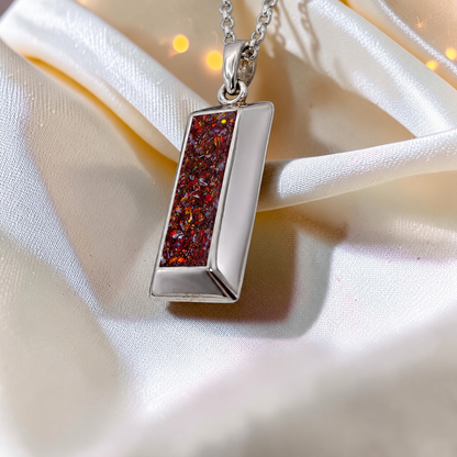 Copper mocha Bastion men's sterling silver 3D bar memorial pendant, handcrafted in Lancashire UK by Keepsake Memorial Jewellery