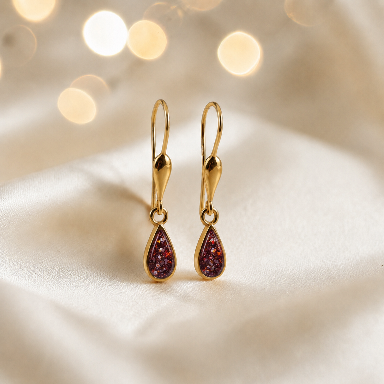 Copper Mocha Calla 9ct gold drop memorial earrings, handcrafted in Lancashire, UK – by Keepsake Memorial Jewellery