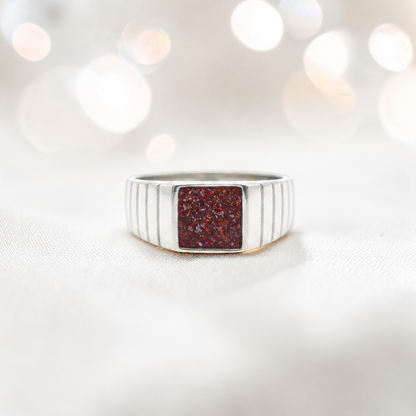 Copper mocha Echo men's sterling silver memorial signet ring, handcrafted in Lancashire UK by Keepsake Memorial Jewellery
