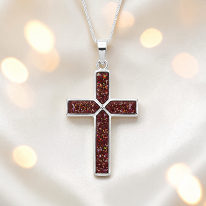 Copper Mocha Endura men's sterling silver cross memorial pendant, 29mm, handcrafted in Lancashire UK by Keepsake Memorial Jewellery