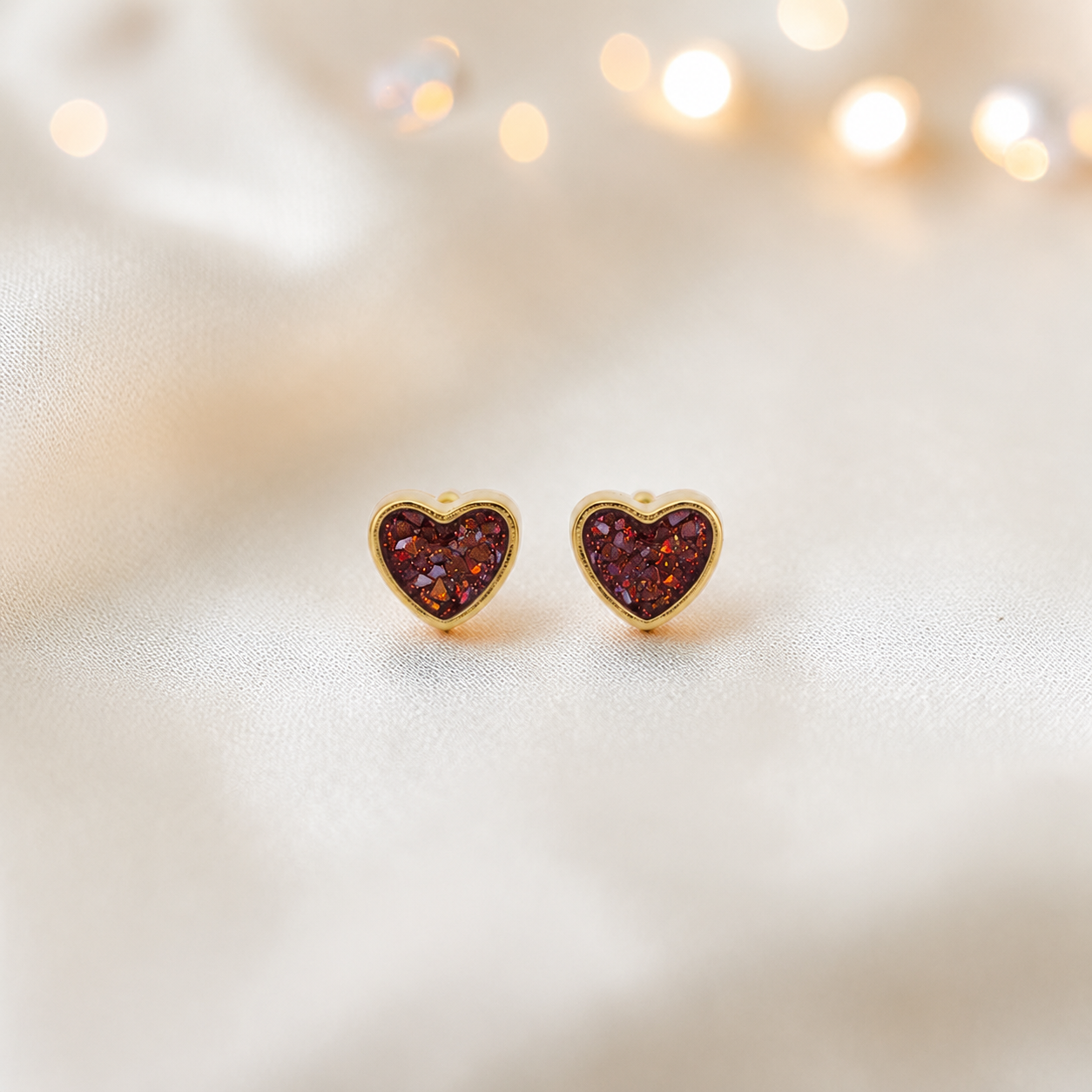Copper Mocha Eve 9ct gold heart earrings, handcrafted in Lancashire, UK – by Keepsake Memorial Jewellery