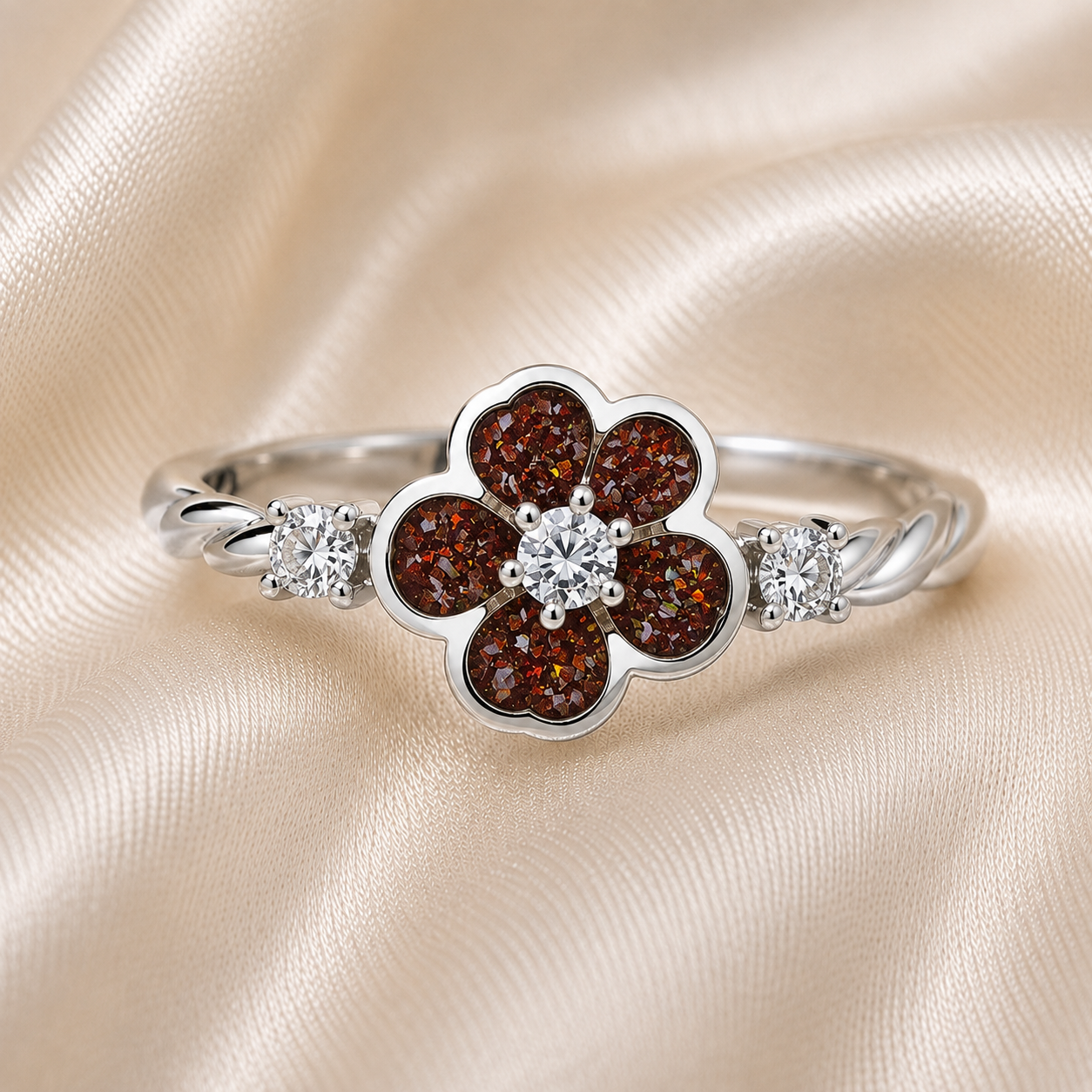 Copper mocha  Forget Me Not memorial ring in 925 sterling silver – Keepsake Memorial Jewellery