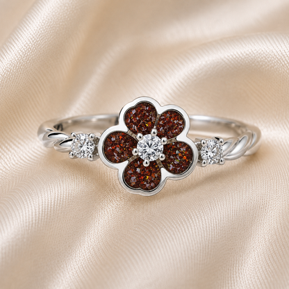 Copper mocha  Forget Me Not memorial ring in 925 sterling silver – Keepsake Memorial Jewellery