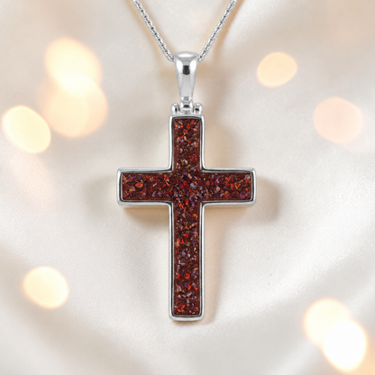 Copper mocha Halo sterling silver cross memorial pendant, 30mm, handcrafted in Lancashire UK by Keepsake Memorial Jewellery