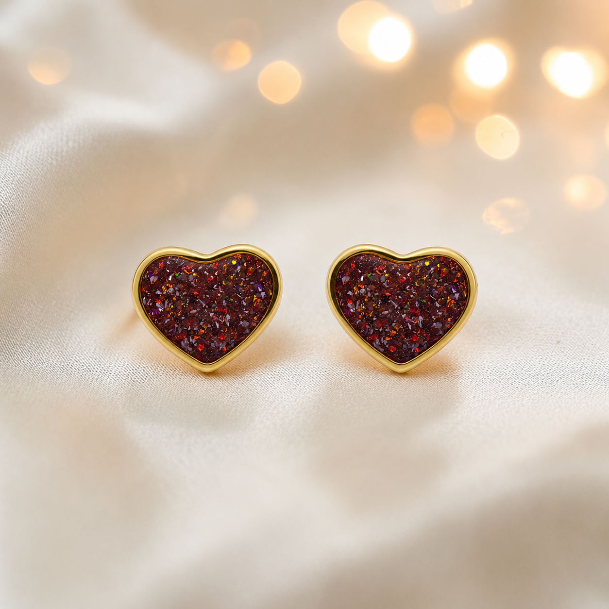 Copper Mocha Helene 9ct gold heart earrings, handcrafted in Lancashire, UK – by Keepsake Memorial Jewellery