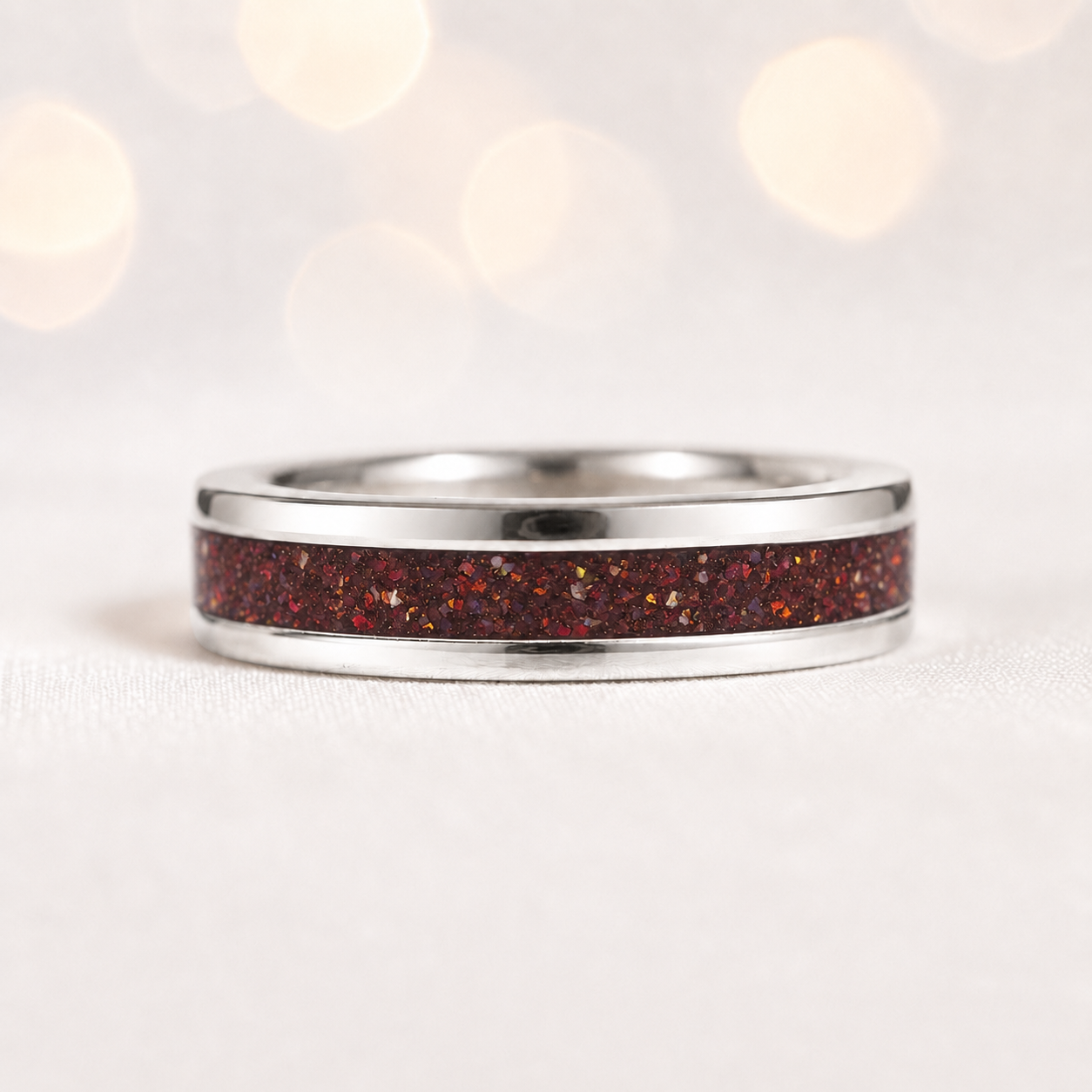 Copper Mocha Horizon unisex sterling silver channel memorial band ring, 5.5mm wide, handcrafted in Lancashire UK by Keepsake Memorial Jewellery