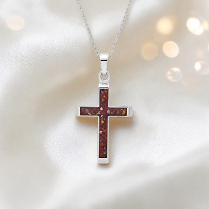 Copper Mocha Legacy men's sterling silver 3D cross memorial pendant, 29mm, handcrafted in Lancashire UK by Keepsake Memorial Jewellery