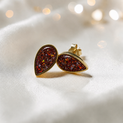 Copper Mocha Luma 9ct gold pear drop earrings, handcrafted in Lancashire, UK – by Keepsake Memorial Jewellery