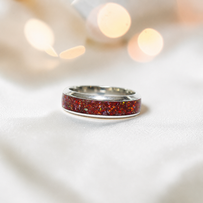 Copper Mocha Obsidian men's sterling silver wide channel memorial band ring, 6mm wide, handcrafted in Lancashire UK by Keepsake Memorial Jewellery