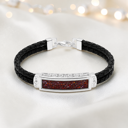 Copper Mocha Sentinel men's sterling silver and leather memorial bracelet , handcrafted in Lancashire UK by Keepsake Memorial Jewellery