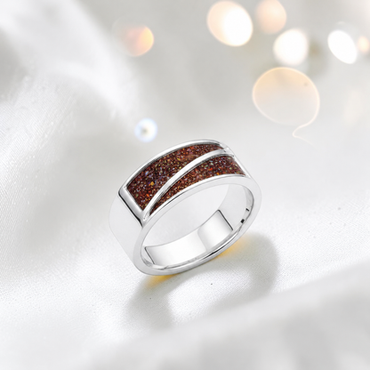 Copper mocha Two Paths men's sterling silver split channel memorial band ring, handcrafted in Lancashire UK by Keepsake Memorial Jewellery