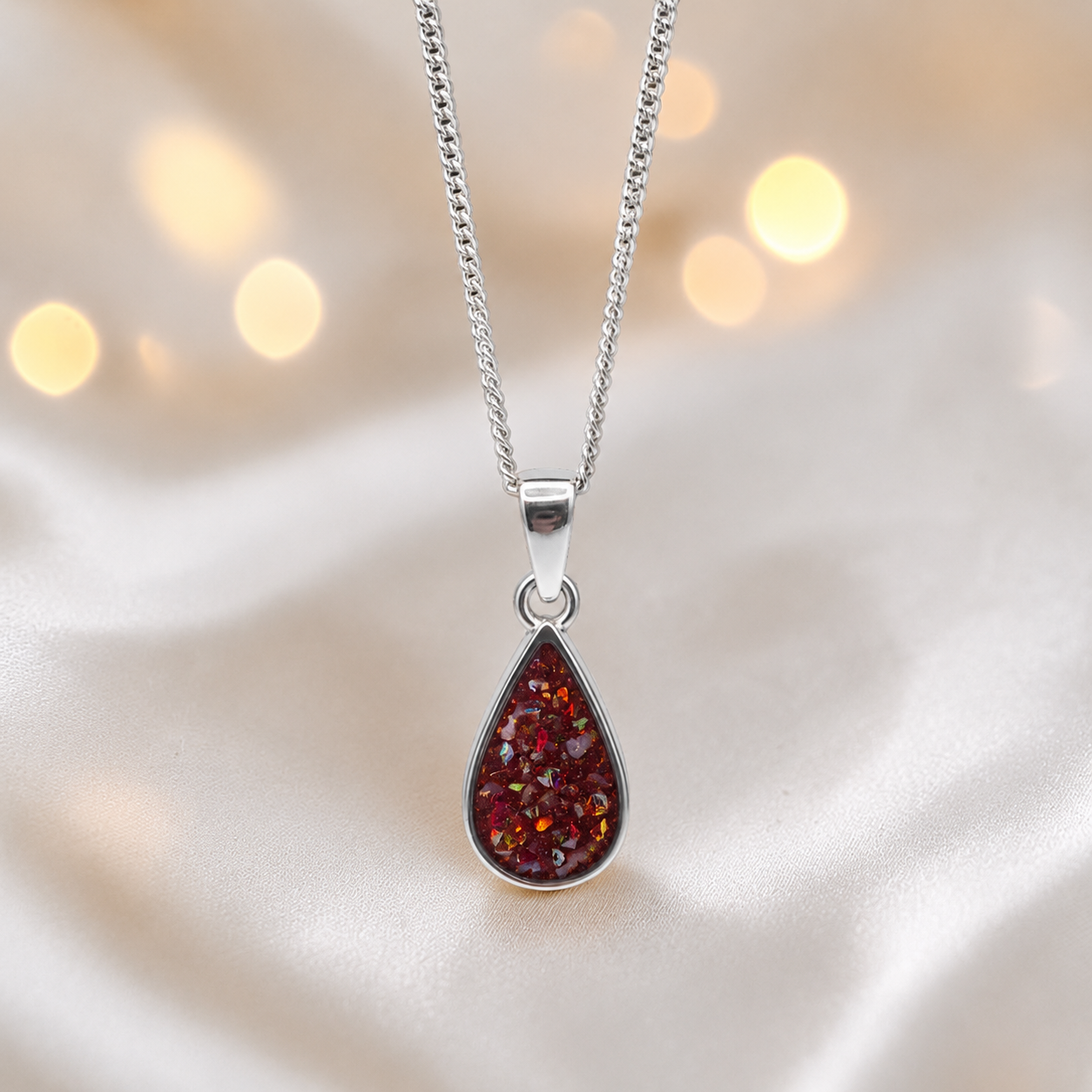 Silver Vega teardrop memorial pendant in Coper Mocha, handcrafted in Lancashire UK
