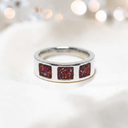 Copper Mocha vigil men's sterling silver memorial ring with triple setting, handcrafted in Lancashire UK by Keepsake Memorial Jewellery