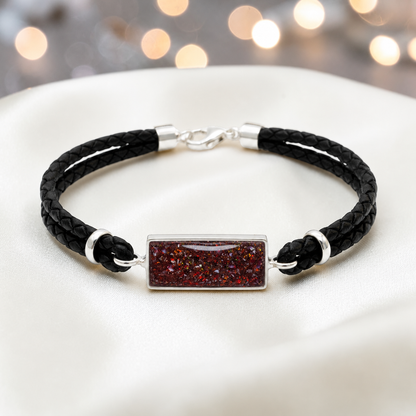 Copper mocha Zenith men's sterling silver and leather memorial bracelet , handcrafted in Lancashire UK by Keepsake Memorial Jewellery