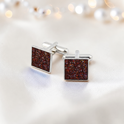 Copper mocha Nexus sterling silver square memorial ashes cufflinks, handcrafted in Lancashire UK
