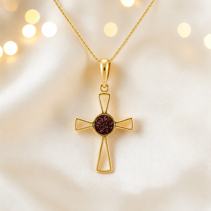 Copper mocha 9ct gold memorial ashes open cross pendant, handcrafted in Lancashire UK