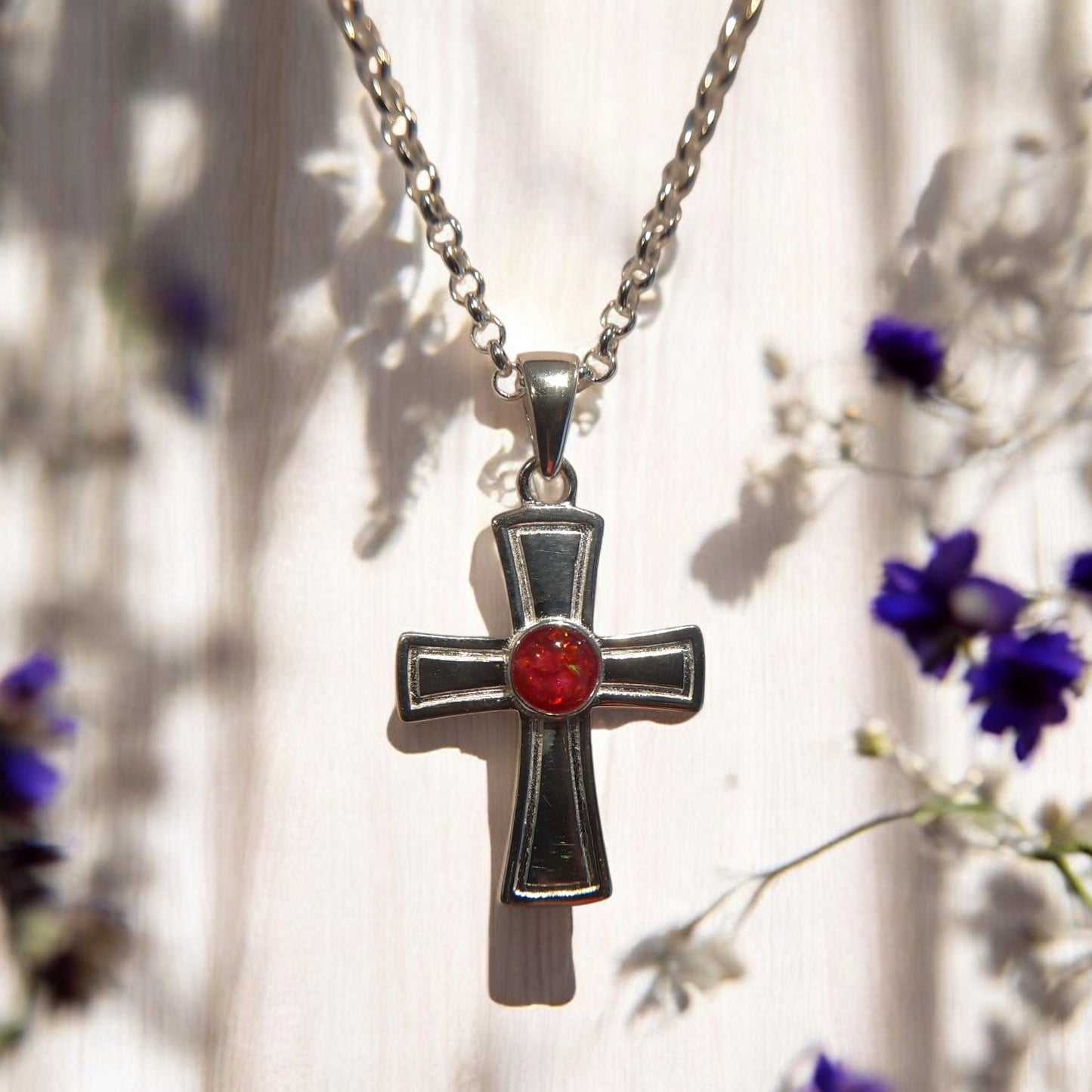 Stunning Solid Silver Cross with round setting