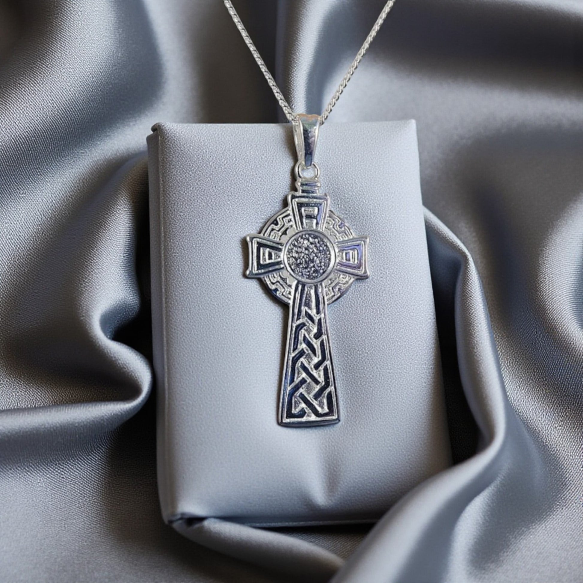 Silver Celtic Memorial Cross, designed for ashes, Lancashire, UK