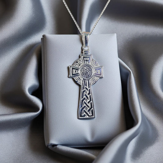 Silver Celtic Memorial Cross, designed for ashes, Lancashire, UK
