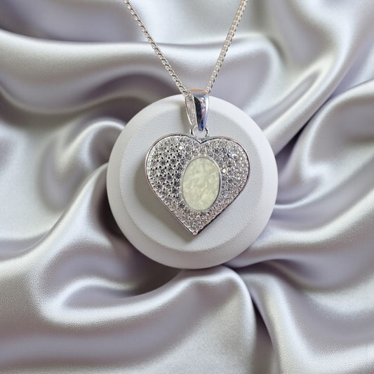 Silver Crystal Heart memorial pendant handcrafted in Lancashire, UK