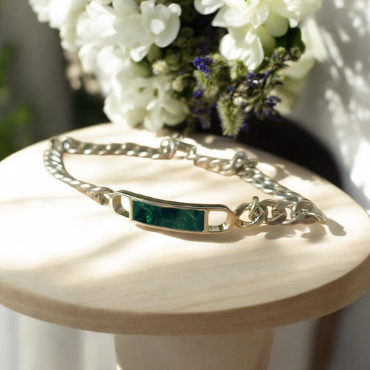 Unisex Bezel Curb Chain Silver Bracelet