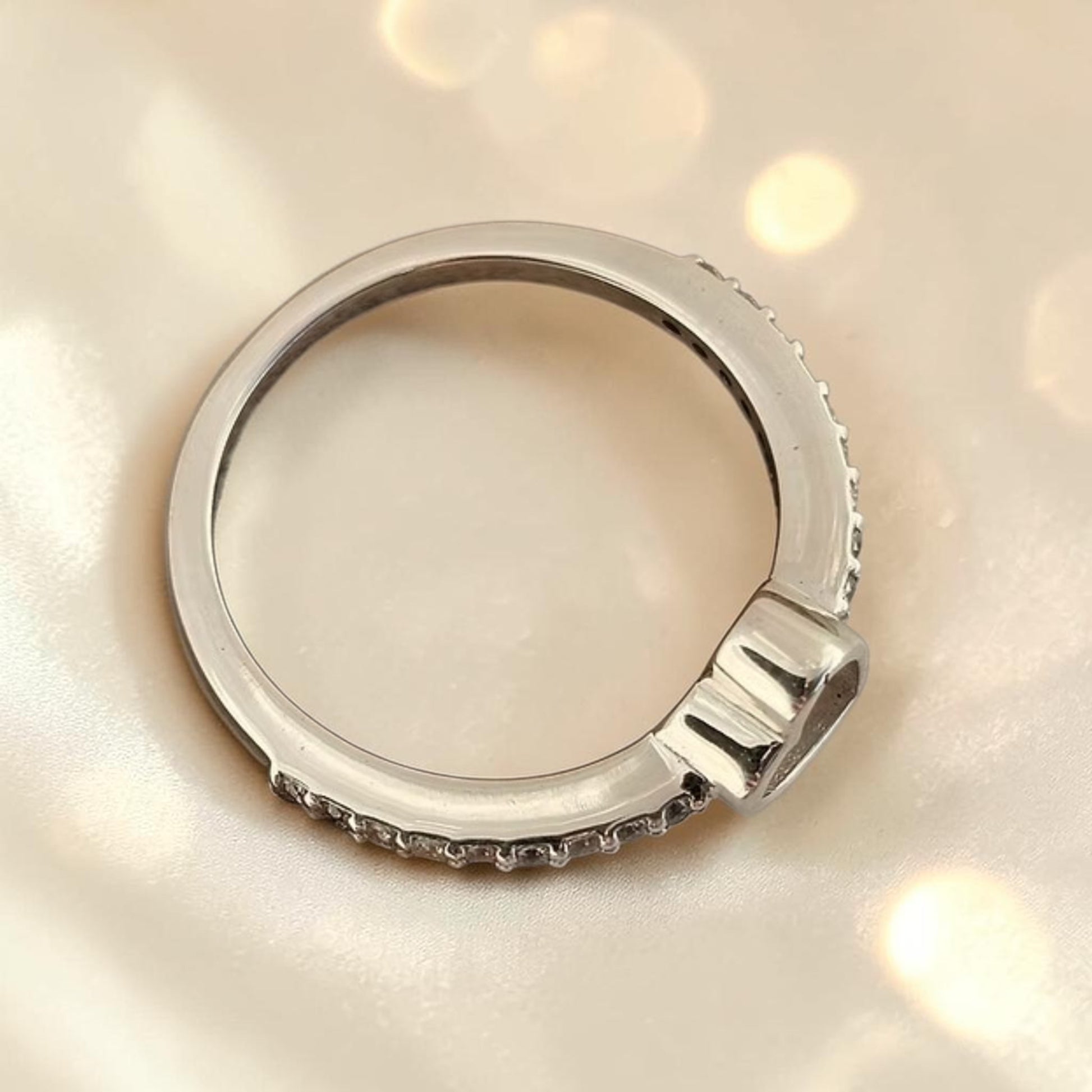 Dainty CZ Heart 925 Silver Ring top view — sterling silver memorial ring, handcrafted in Lancashire, UK