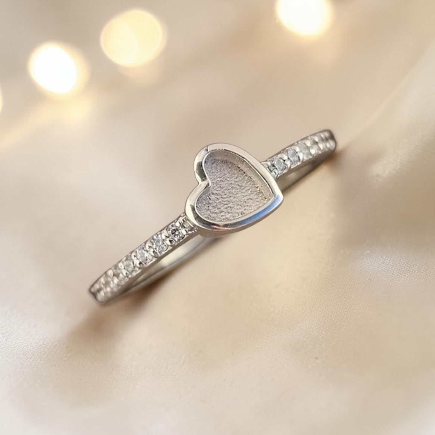 Dainty CZ Heart 925 Silver Ring — sterling silver memorial ring, handcrafted in Lancashire, UK