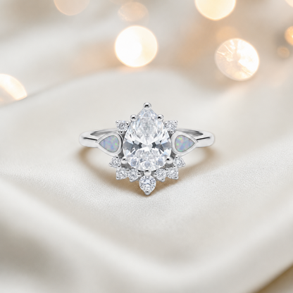 Keepsake Memorial Silver Dew Drop Ashes Ring in White Snow - Handcrafted in the UK