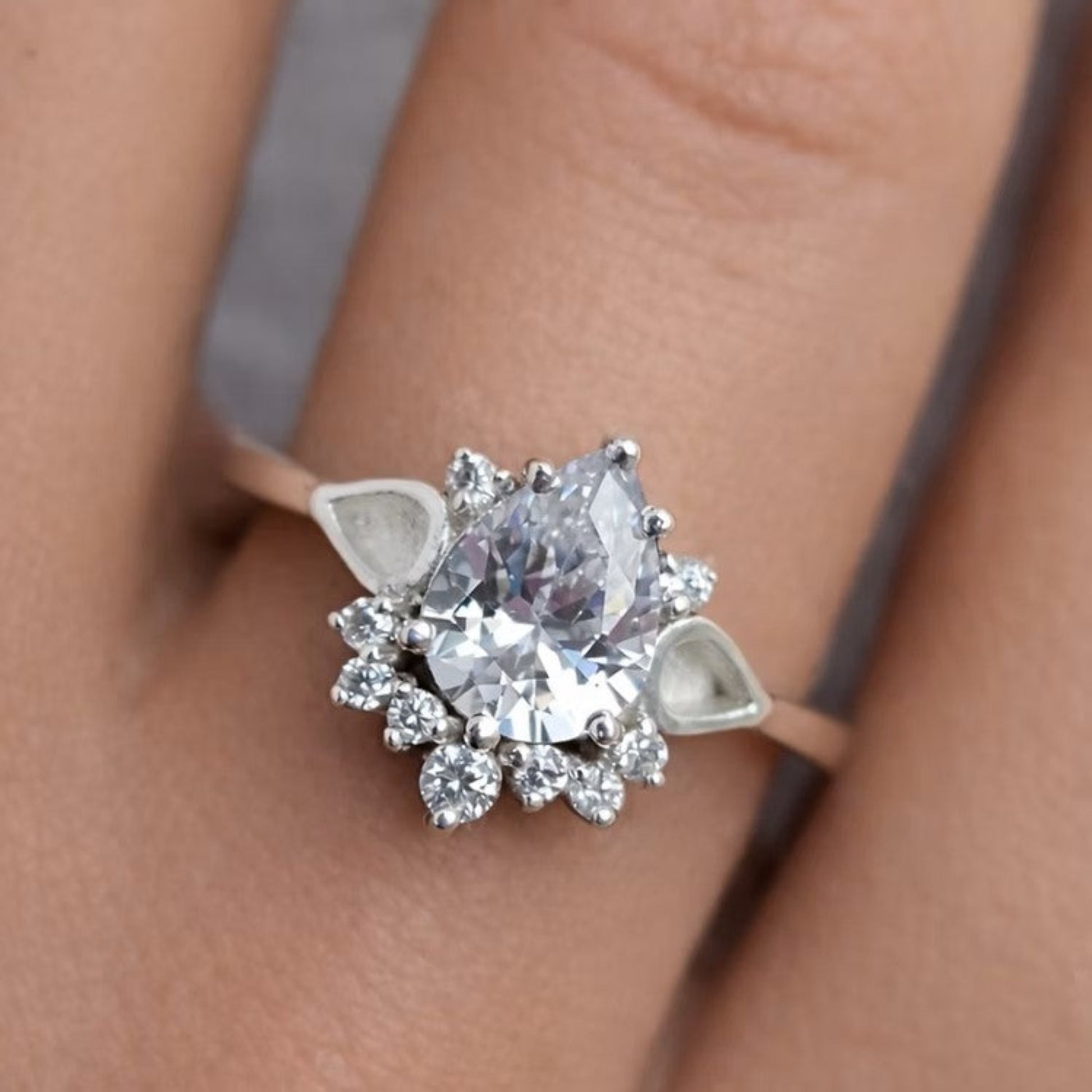 Silver Dew Drop Ashes Memorial Ring worn on finger — sterling silver remembrance ring