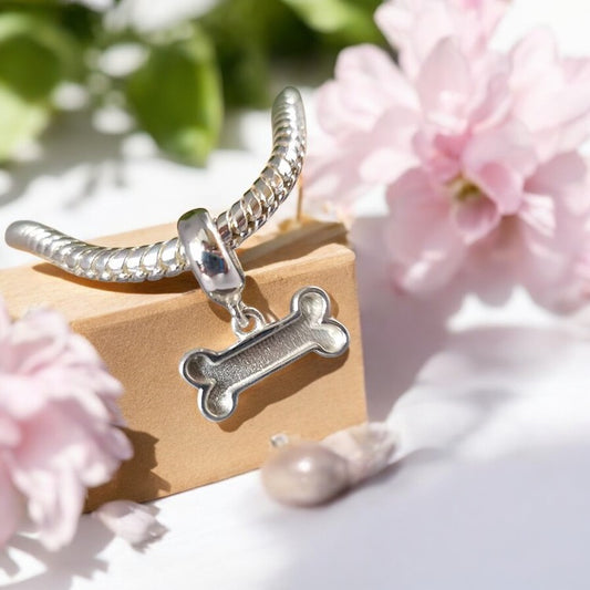 Solid 925 Silver Dog Bone Bangle Charm