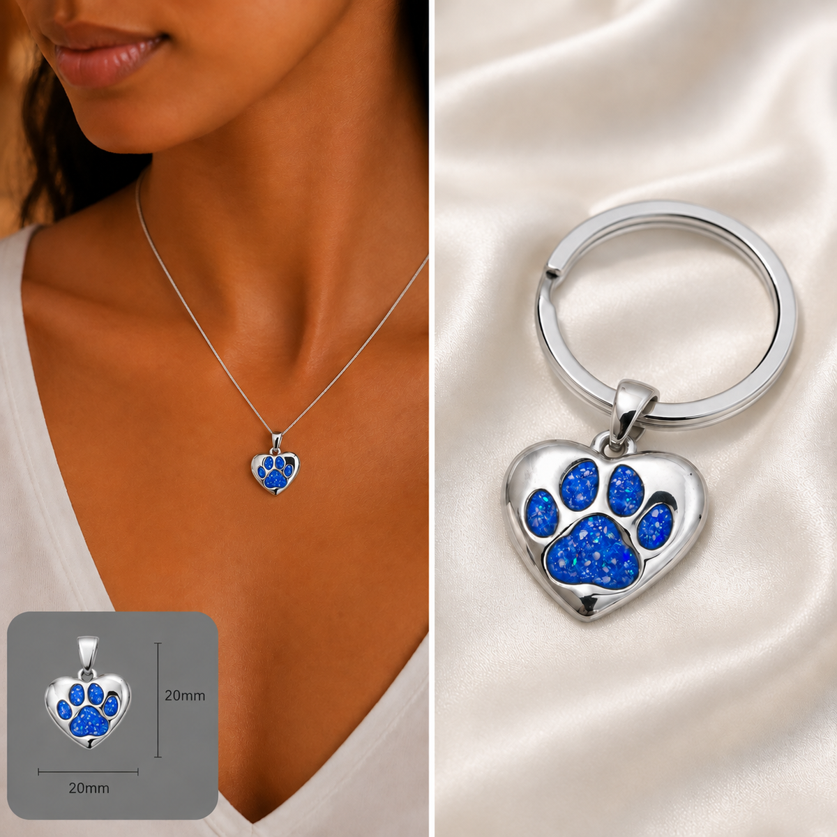 Milo paw keyring ashes charm, in royal blue, handcrafted in Lancashire UK - by Keepsake Memorial Jewellery