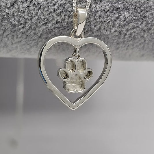 Heart Dangle Paw 20mm 925 Silver Pendant
